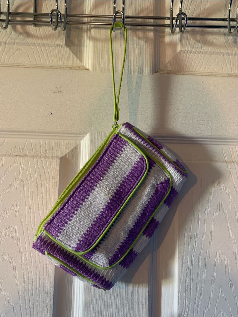Vera Bradley Woven Purple & White Wristlet with Lime Trim